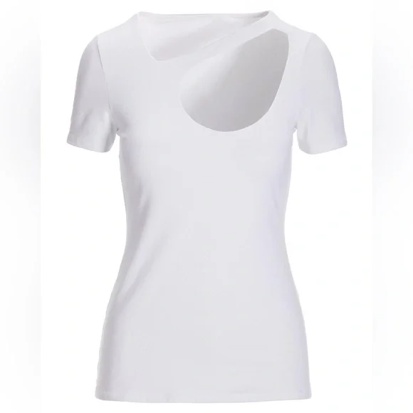 🌹Firm Price🌹Boston Proper Wide Cutout Short-Sleeve Knit Top size M White - Picture 2 of 9
